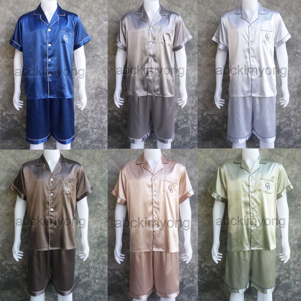 ชุดนอนชาย ชุดนอนซาติน แท้ แขนสั้น+ขาสั้น XL/XXL (โลโก้กระเป๋า ลายกระต่าย)