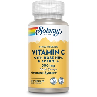 Solaray, Timed Release Vitamin C With Rose Hips &amp; Acerola, 500 mg, 100 VegCaps