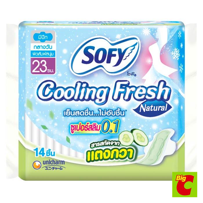 SOFY โซฟี คูลลิ่งเฟรช เนเชอรัล ผ้าอนามัย ซูเปอร์สลิม 0.1 ขนาด 23 เซนติเมตร 14 ชิ้น