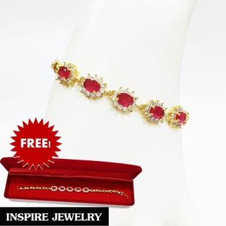 INSPIRE JEWELRY , สร้อยข้อมือพลอยล้อมเพชร ยาว 18cm. พร้อมกล่องกำมะหยี่ ตัดไซด์ออกได้ที่ร้านนาฬิกา เหมาะกับการแต่งกาย