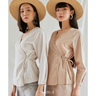 with.it เสื้อผ้าลินิน linen wrap front top