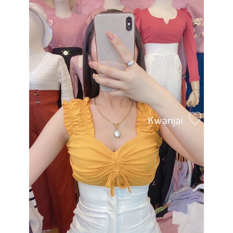 เสื้อยืดแขดกุดดึงสม็อกแขนน่ารักสุด เพิ่มความน่ารักด้านหน้า