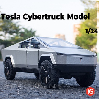 โมเดลรถเหล็ก​ รถ​โมเดล​ Tesla Cybertruck ขนาด 21cm สเกล 1/24 ❤ เปิดประตู ❤ สว่างขึ้น ❤ เสียงเครื่องยนต์