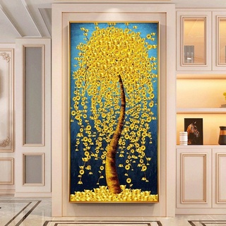 ภาพวาดปักเพชร พลอยเทียม ทรงกลม รูปต้นไม้นําโชค สําหรับตกแต่งบ้าน DIY