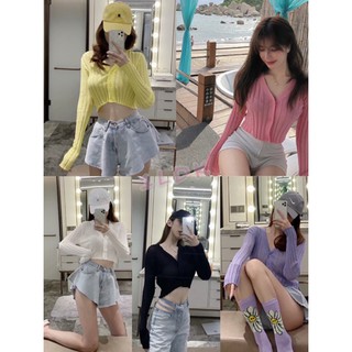 1LDK 🌈 พร้อมส่ง🌈 เสื้อคอวีผ้าร่อง เเขนยาว กระดุมกระได้ (7195)