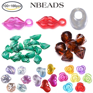 Nbeads จี้อะคริลิคใส รูปใบไม้ สีเขียวเข้ม 20X13X4 มม. รู 2 มม. ประมาณ 166 ชิ้น ต่อ 50 กรัม 100~166 ชิ้น