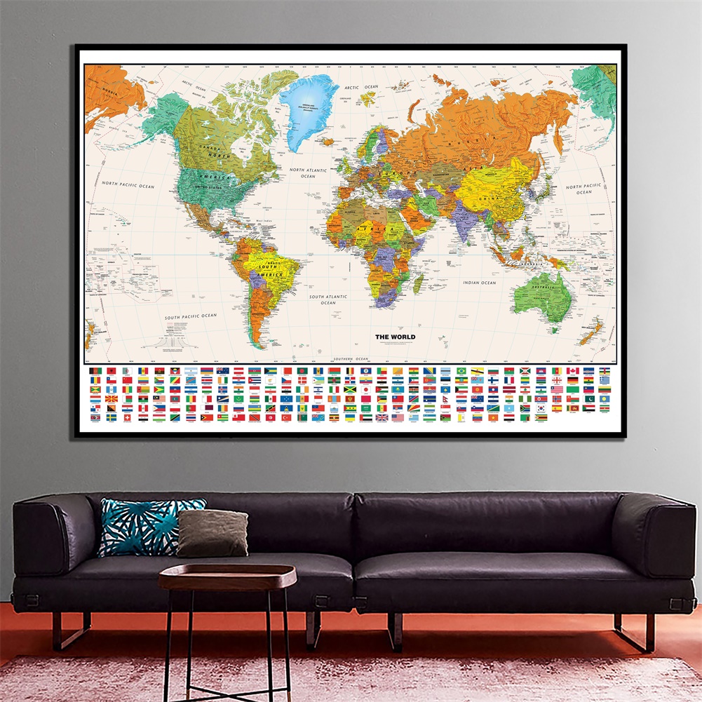 World Map - Educational Map Large Poster Prints Wall Hanging Art