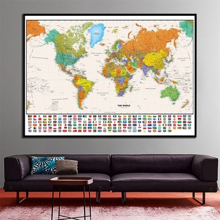 World Map - Educational Map Large Poster Prints Wall Hanging Art Background Cloth Children Bedroom Office Home Wall Decor