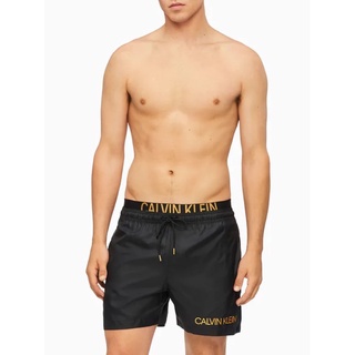 พร้อมส่ง กางเกงว่ายน้ำ Calvin Klein Intense Power Double Waistband Swim Shorts สีดำทอง รุ่นใหม่