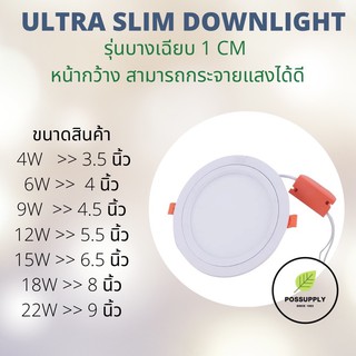 ราคาถูก! โคมฝังฝ้าบางเฉียบ 1cm. ULTRA Slim Downlight ทรงกลม 4W 6W 9W 12W 15W 18W 22W