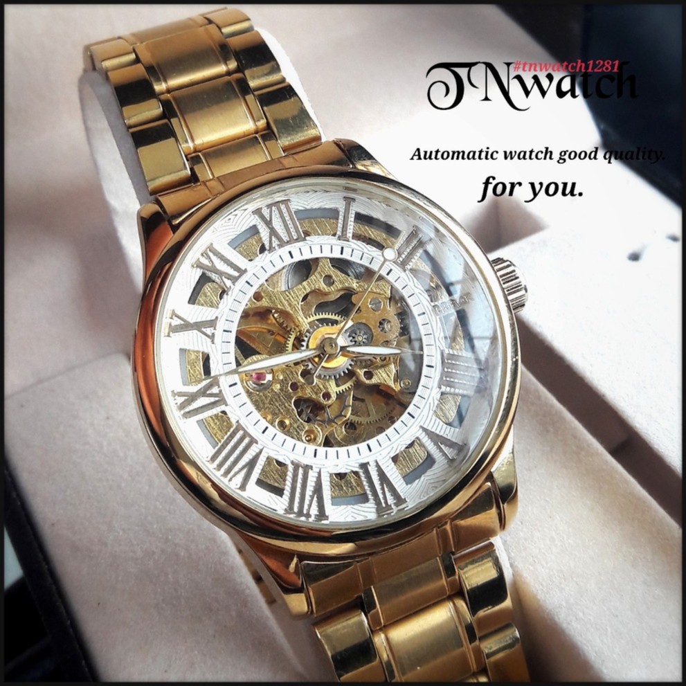 นาฬิกาผู้ชาย + กล่อง  debor automatic สีทอง #SHOPEEBUDDY