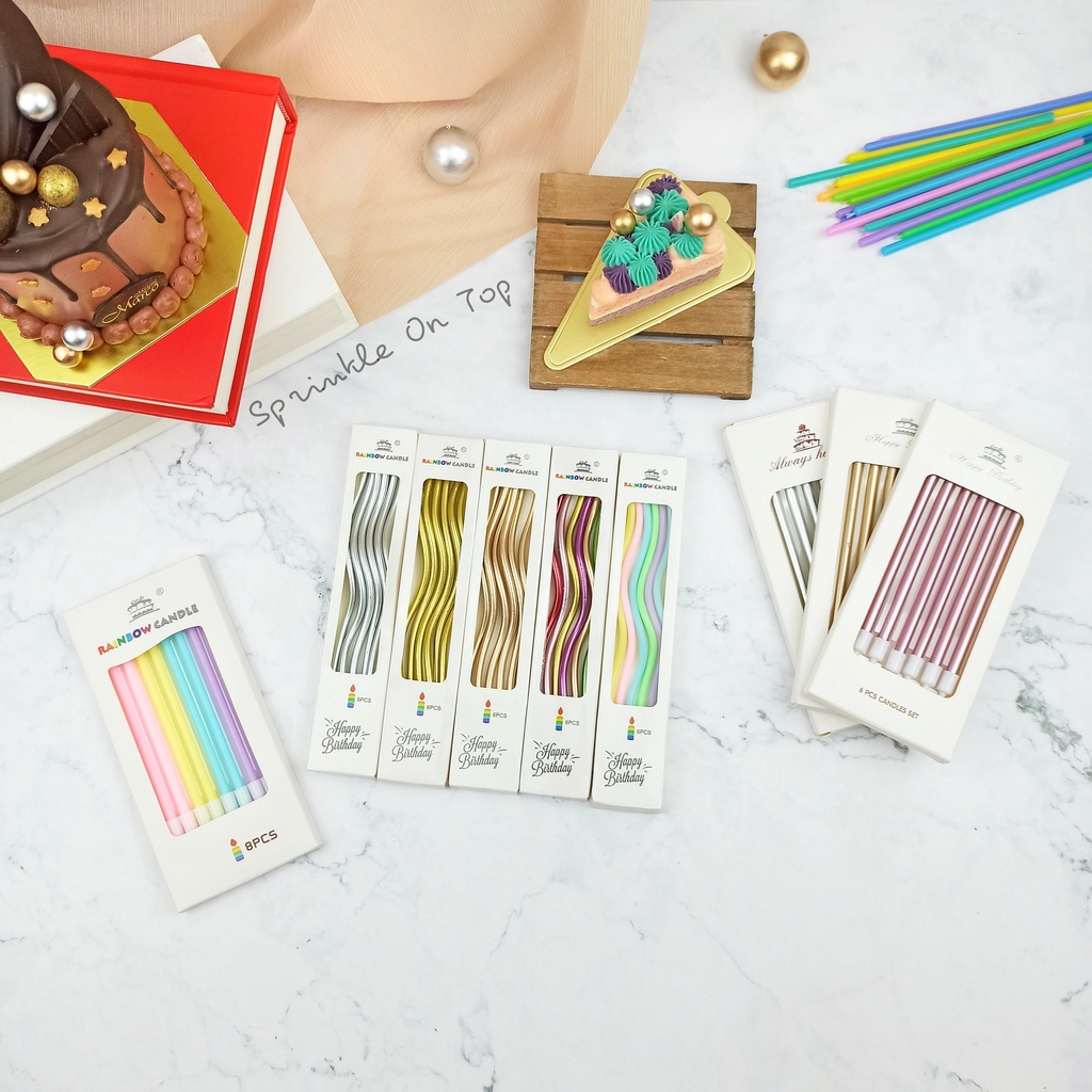 [จัดส่งทุกวัน] เทียนวันเกิด เทียนแบบยาวสีทอง/สีเงิน/สีชมพู/สีโรสโกลด์/สีเรนโบว์