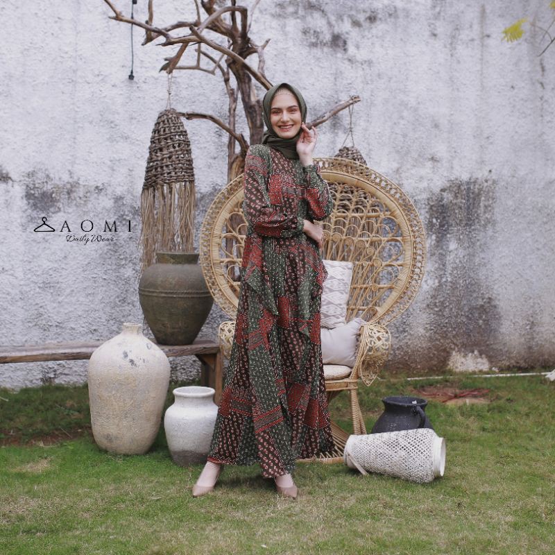 Gamis Maxmara Gamis Maxmara Lux Gamis เสื้อผ้าปาร์ตี้เสื้อผ้าเครื่องประดับ (สีกองทัพ)