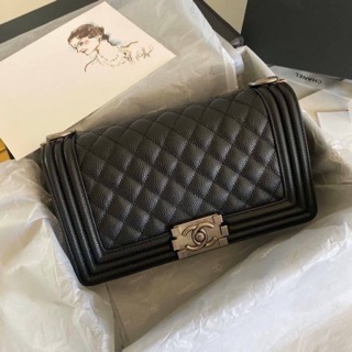 CHANEL Boy 10 Black Caviar Skin หนังแท้💯%