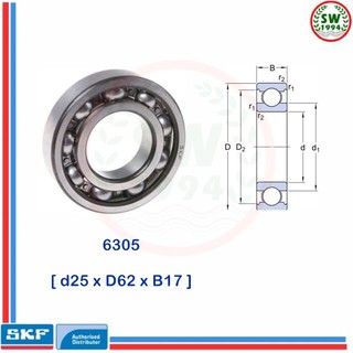 6305  SKF  ตลับลูกปืนเม็ดกลมร่องลึก ฝาเปิด 6305  SKF