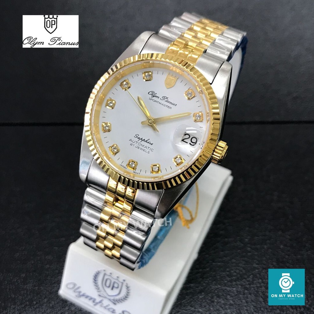นาฬิกาผู้ชาย OP (Olym Pianus) Sportmaster Automatic รุ่น OP 89322AM (สายสองกษัตริย์ หน้าขาว)