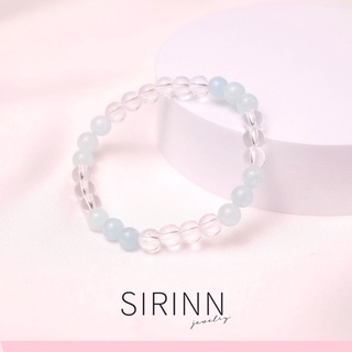 กำไลข้อมือหิน หินอาเกตสีฟ้า หินควอร์ตใส minimal by SIRINN JEWELRY