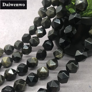 Gold Obsidian Beads 6-12mm Faceted Natural Stone Cut Gem Geometry DIY 金曜石切面散珠