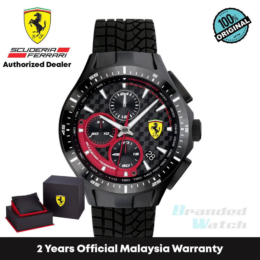 [รับประกันอย่างเป็นทางการ] Scuderia Ferrari 830696 นาฬิกาข้อมือ สายซิลิโคน สีดํา ขนาด 45 มม. สําหรับผู้ชาย