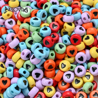 100pcs 7*4mm ลูกปัดอะครีลิคหัวใจกลมแบนหลวม Spacer ลูกปัดสำหรับเครื่องประดับทำสร้อยข้อมือสร้อยคออุปกรณ์เสริม