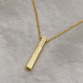 Brushed Texture Vertical Bar Necklace, 18K Gold Plated, Sterling Silver Necklace N0001 | เงินแท้ 925 ชุบทองเเท้ 18 กะรัต