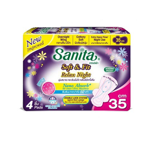 [ส่งฟรีใช้โค้ด 44FREE40] Sanita / แซนนิต้า ผ้าอนามัย ซอฟท์ แอนด์ ฟิต ผิวสัมผัสนุ่ม กลางคืน มีปีก 35ซม. 4ชิ้น/ห่อ