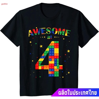 gothic เสื้อยืดกีฬา Kids Building Blocks Bricks Awesome At 4 Years Old Birthday Boy T-Shirt Popular T-shirts