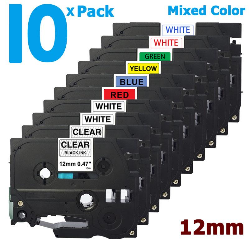 Vileed 10 แพ็คเทปหลายสีสําหรับ Brother Ptouch 12 มม.2 X Tze131 + 2 X Tze231 + Tze Tz 431 531 631 7