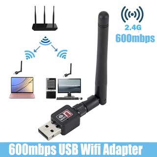 ตัวรับ Wifi 600Mbps สำหรับคอมพิวเตอร์ โน้ตบุ๊ค แล็ปท็อป 2.4G USB 2.0 Wifi Adapter ตัวรับสัญญาณ 2db มีเสา antenna