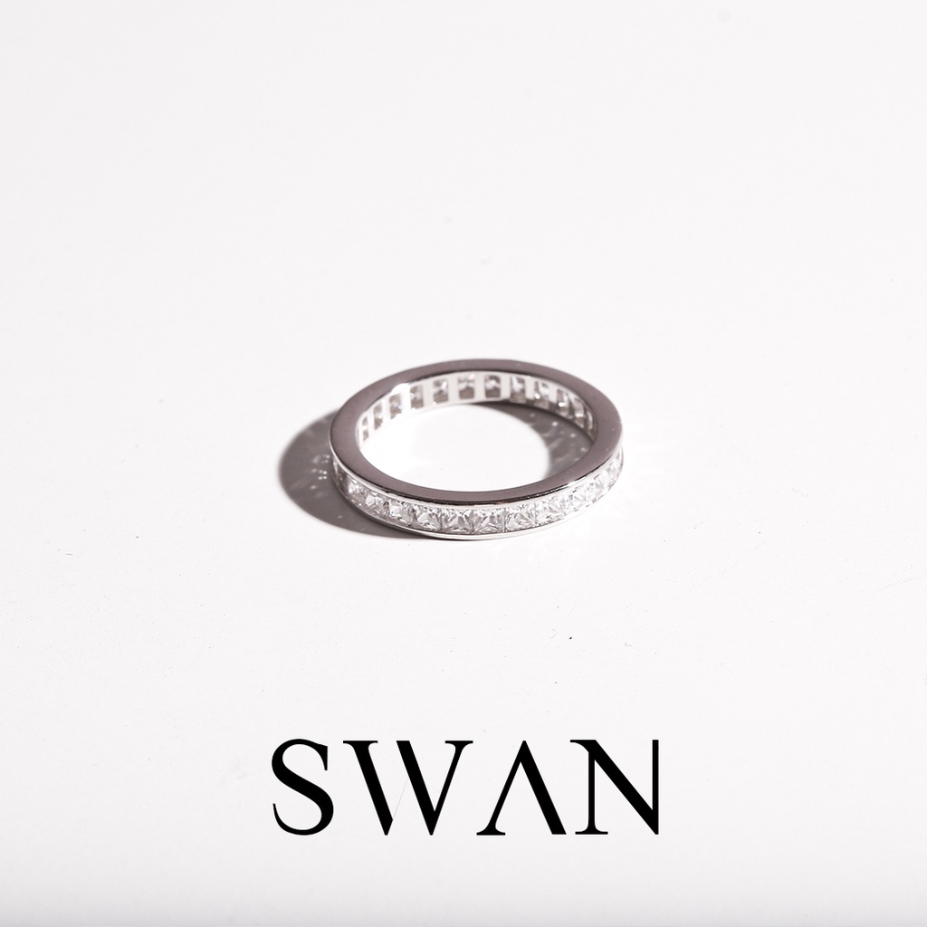SWAN خاتم فضة Princess Cut Channel بزركون