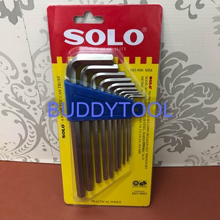 ประแจหกเหลี่ยม ประแจตัวแอล  10 ชิ้น หัวตัด SOLO No.906 MM