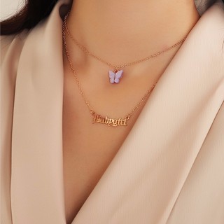 สร้อยคอผีเสื้อม่วง Butterfly layered necklace