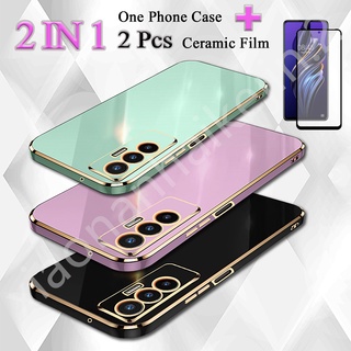 2 IN 1 Tecno Pova 5G LE8 เคสชุบขอบทอง พร้อมตัวป้องกันหน้าจอเซรามิค ทรงโค้ง สองชิ้น