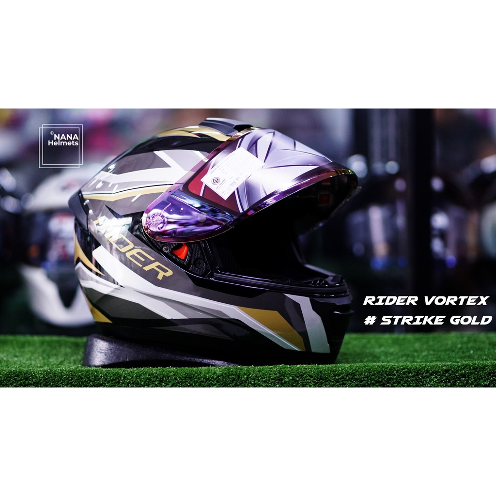 หมวกกันน็อคเต็มใบ RIDER VORTEX ลาย STRIKE GOLD🤍💛 เงา