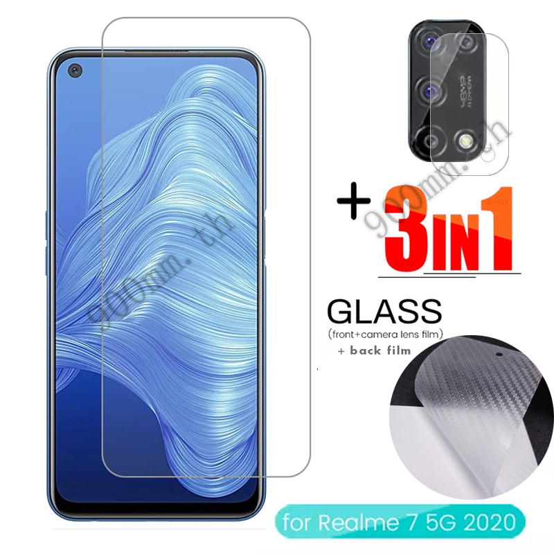 3-in-1 ฟิล์มกระจก Realme 7 5G กระจกนิรภัย Realme C17 C12 C15 C11 C3 Realme 7 7i 6i 6 Pro 5G ป้องกันหน้าจอ ฟิล์มกระจกกันเลนส์กล้อง & ฟิล์มหลัง