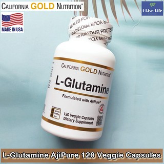 60% OFF ราคา Sale!!! EXP: 11/2022 แอล-กลูตามีน L-Glutamine AjiPure 120 Veggie Capsules - California Gold Nutrition