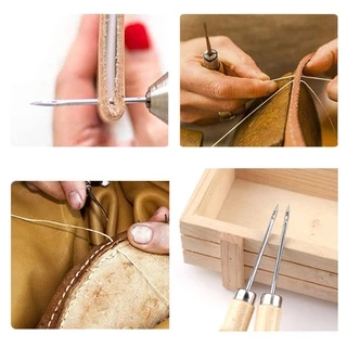 Jnเข็มถักโครเชต์ ด้ามจับไม้ ทรงโค้ง สําหรับเย็บรองเท้าหนัง งานฝีมือ Diy