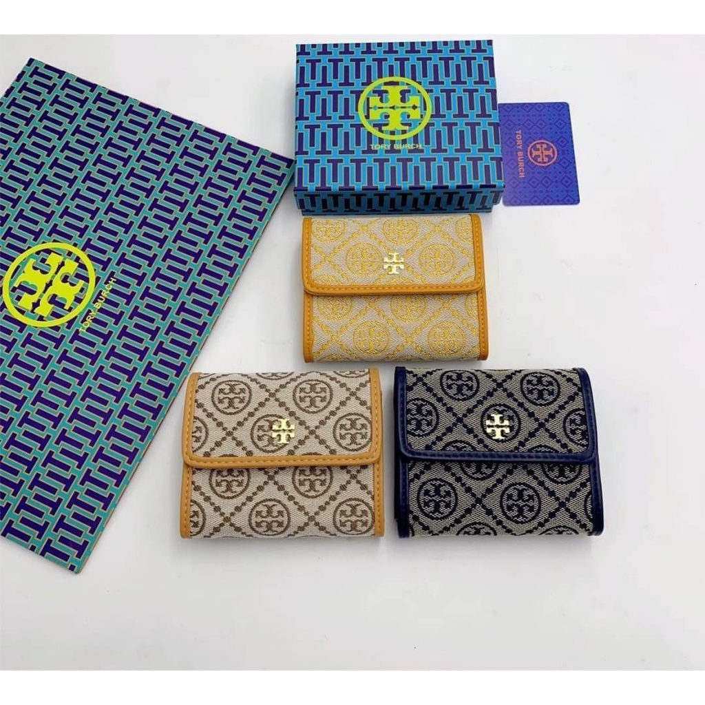 กระเป๋าสตางค์ใบสั้น 💕Tory Burch Tory Burch Short Wallet ของแท้งาน Outlet งามด้วยศิลปะลวดลายถักทอ จริ