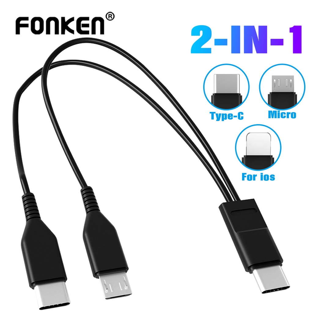 Fonken 2 In 1 สายเคเบิล USB Type C เป็น Micro USB iOS สายชาร์จสั้น สําหรับโทรศัพท์