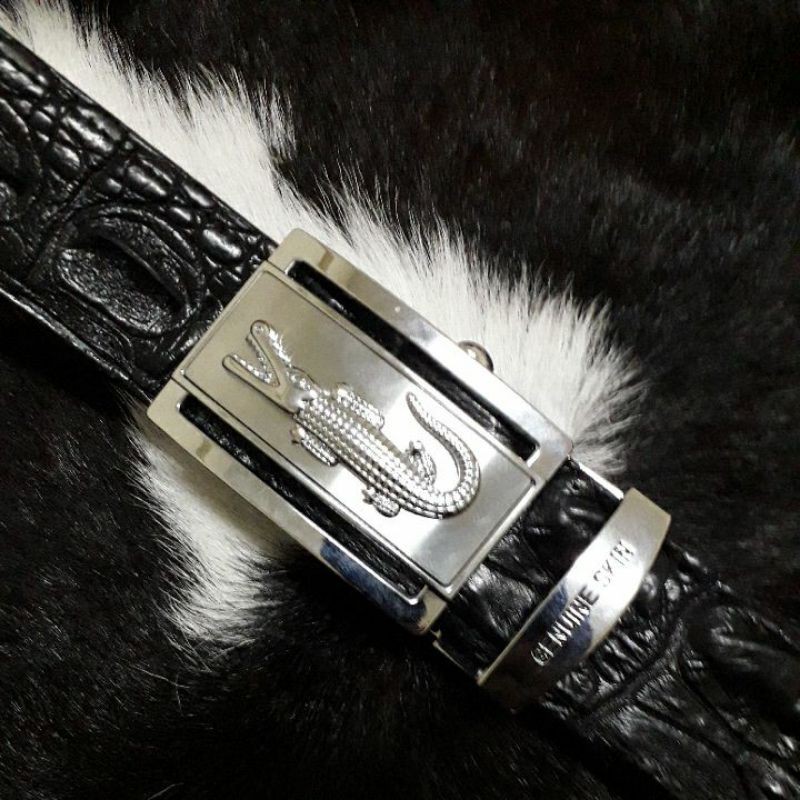 เข็มขัดหนังจระเข้ สีดำ 1.5x48 inches  sewing