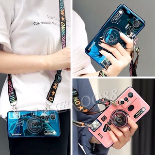 เคสโทรศัพท์ VIVO X70 / X70 Pro Phone Case with Stand Holder Cute Camera Pattern with Jack Hole Cove with Adjustable Lanyard Strap เคส วีโว่X70Pro Casing