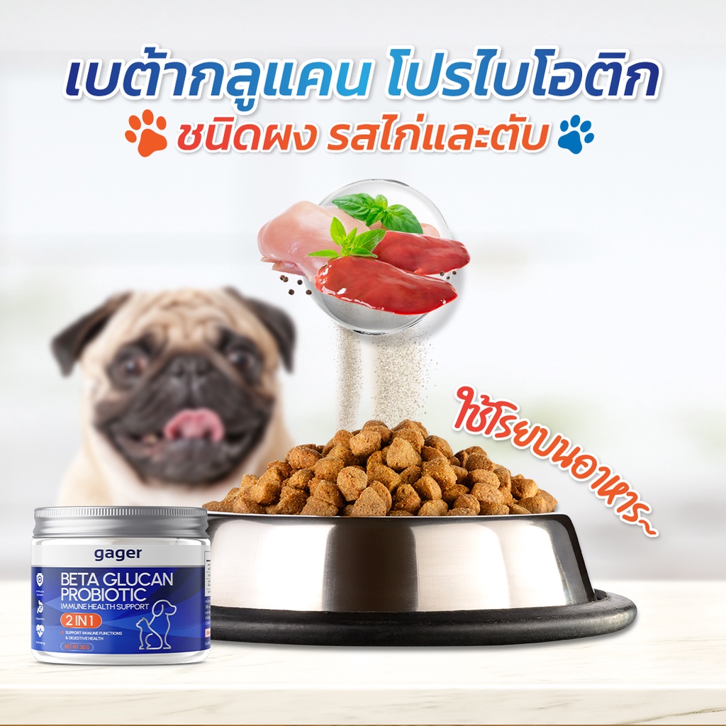 Gager (กาเจอร์) วิตามินหมา วิตามินแมว ผงเบต้ากลูแคน+โปรไบโอติค2in1 เสริมสร้างภูมิคุ้มกัน กลิ่นไก่ผสมตับ  (มีตัวเลือก) - รูปที่ 2