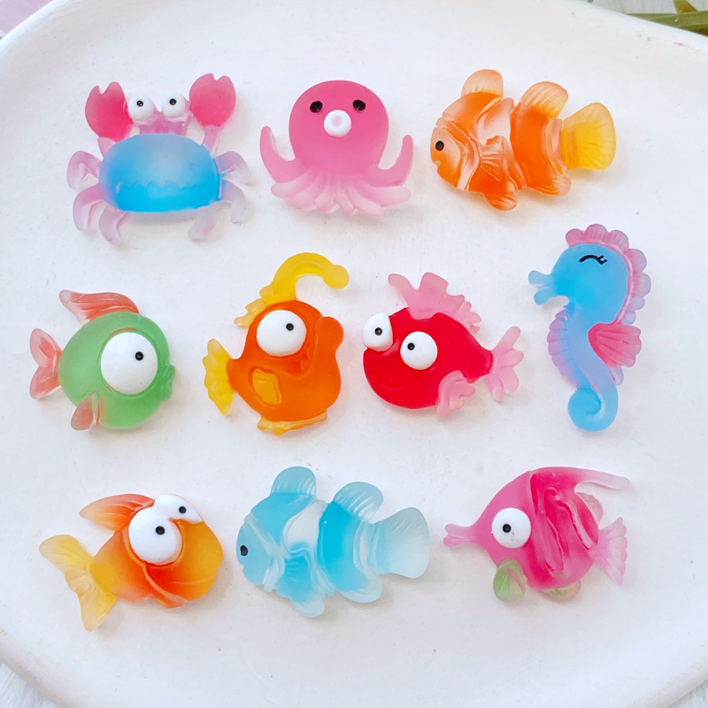 10ชิ้นการ์ตูนมหาสมุทรชุดปู,ปลาหมึก,ม้าน้ํา,ปลาเรซิ่นทําเองหัตถกรรมอุปกรณ์เสริม