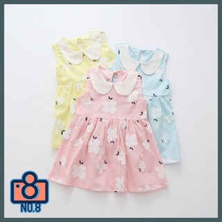 No.8 เดรสเด็กคอบัว ลายดอกไม้ ลายน่ารัก มินิเดรส PETERPAN COLLAR DRESS ผ้าฝ้าย 100% ระบายอากาศได้ดี