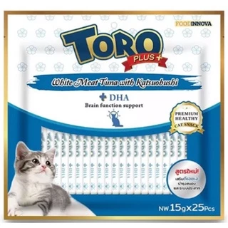 ขนมแมวเลียโทโร่พลัส toro toro plus เกรดพรีเมี่ยมแบบแพคมี25ซอง ขนาด15กรัม รับประกันสินค้าใหม่