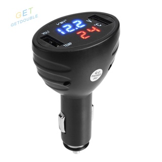 Getdouble2 3 In1 12V Dual Usb เครื่องวัดอุณหภูมิโวลต์มิเตอร์ Led สําหรับรถยนต์