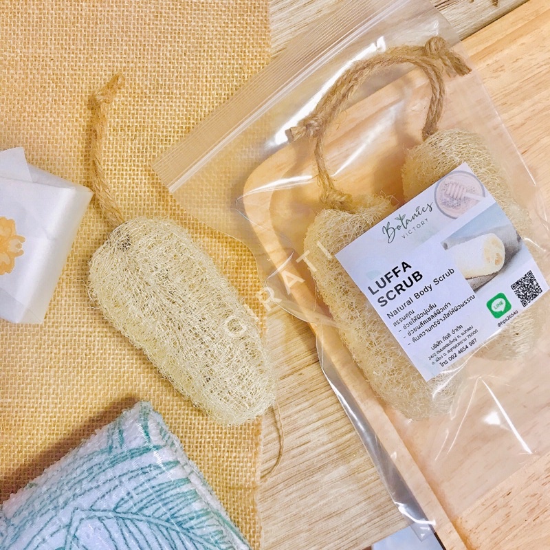 ใยบวบขัดผิว แพค 2 ชิ้น มีเชือกแขวน Natural Luffa 2 pcs/pack