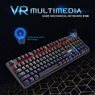 OKER X100 Gaming MECHANICAL KEYBOARD คีย์บอร์ดสำหรับเกม บลูสวิตช์ 26 โหมดไฟ 9 โหมดคัสตอม ตั้งมาโครได้ (เปิดบิลได้ค่ะ)