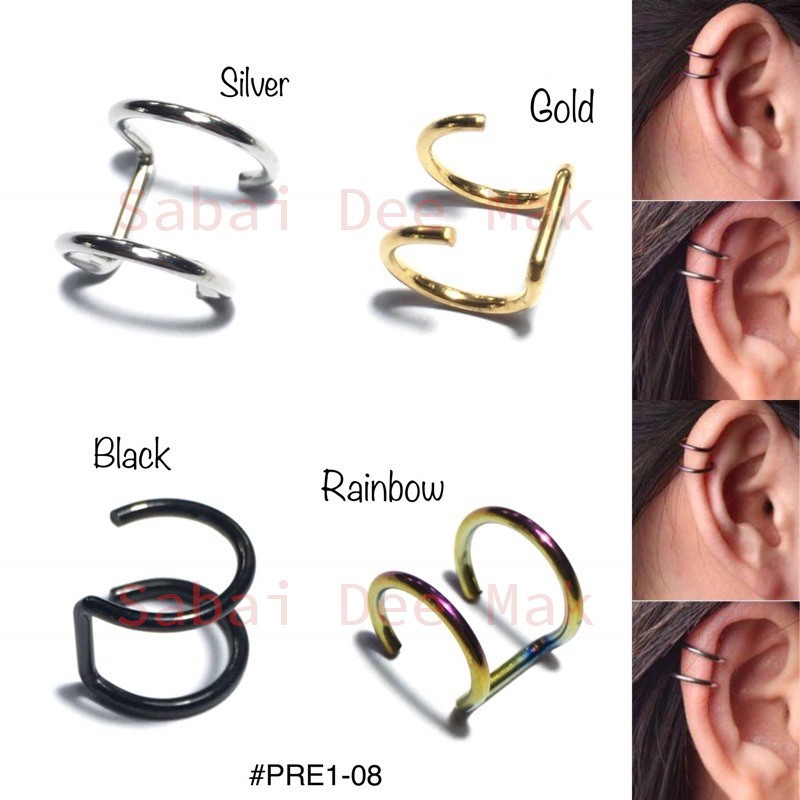 ต่างหูหนีบ หนีบก้านหู Ear Clip พร้อมส่ง! | CLP-2W |  Ear Clip Cuff Wrap Earrings No piercing 2 Wire – 1 ข้าง
