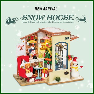 [พร้อมส่ง] บ้านตุ๊กตา DIY ประกอบเอง SNOW HOUSE ของตกแต่งครบตามภาพ มีกล่องดนตรีไขลาน (Robotime DG18)